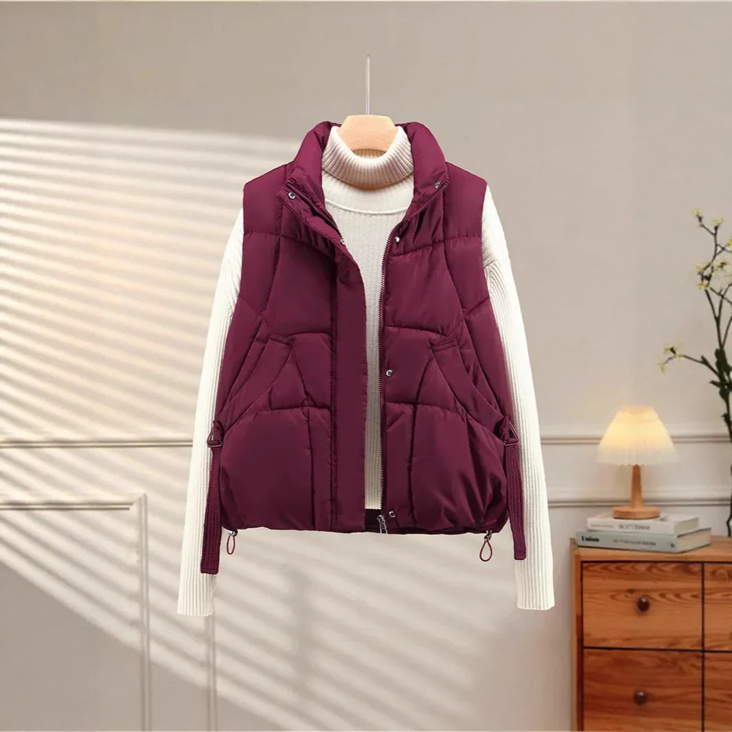 Warm Women's Puffer Vest - Quilted High Collar, Polyester - Tophatter Daily Deals