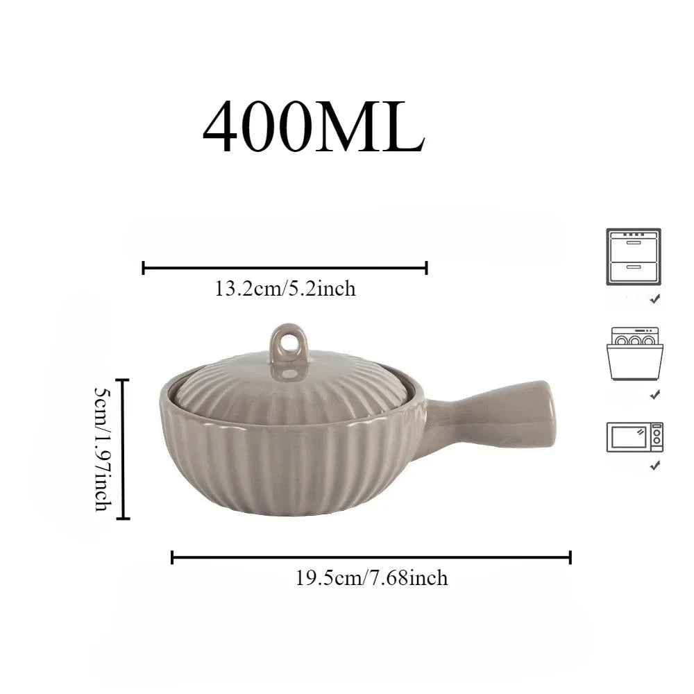 Ceramic Single Handle Bowl With Lid Japanese Style Grey - Tophatter Daily Deals