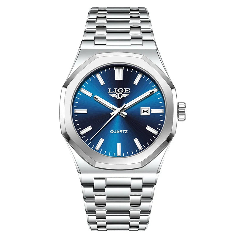 Quartz Watch Stainless Steel Waterproof Luminous Wristwatch Silver blue - Tophatter Daily Deals