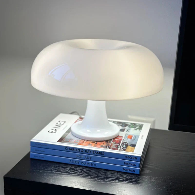 Japandi LED Mushroom Table Lamp Ivory Minimalist Bedside Lighting - Tophatter Daily Deals