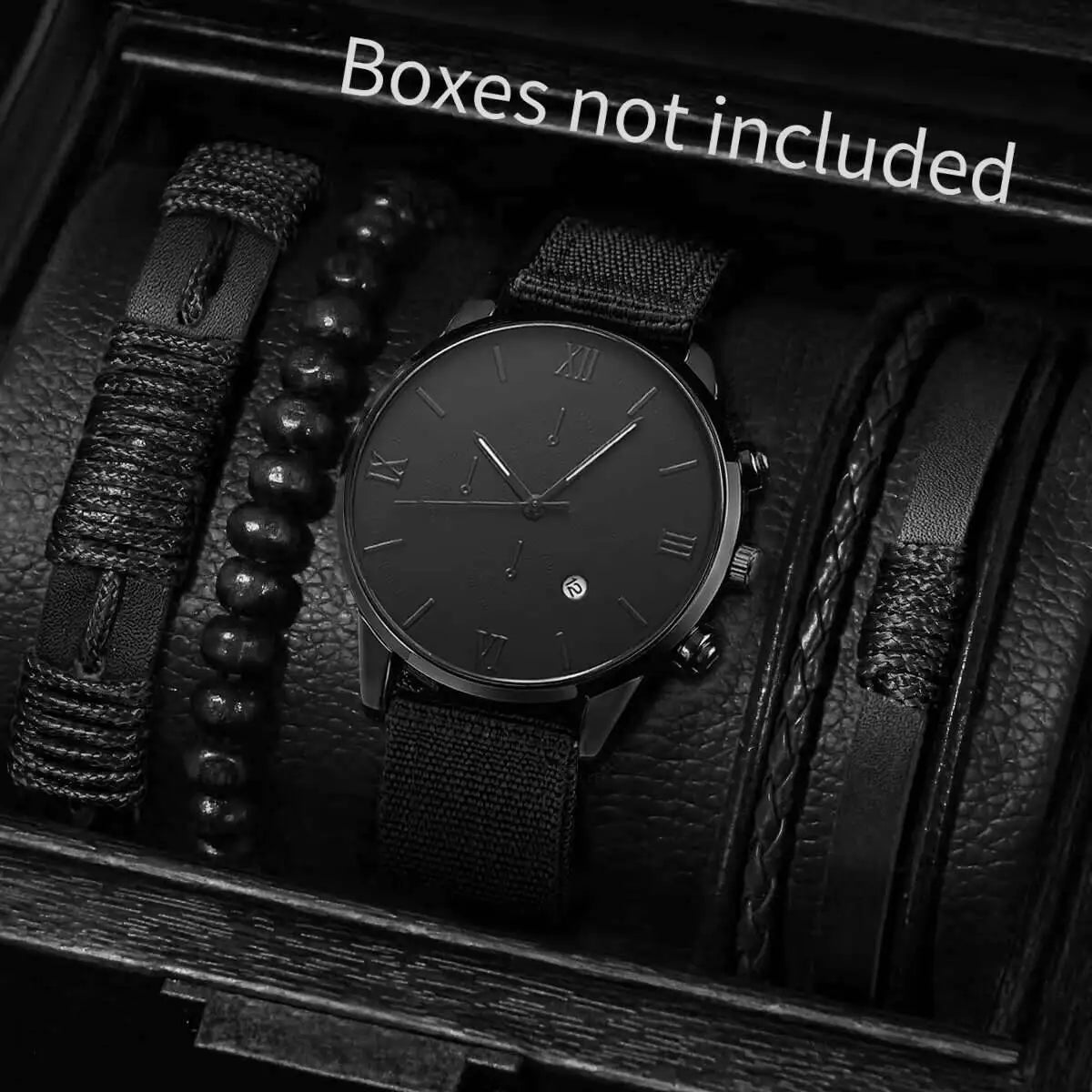 Quartz Watch And Bracelet Set Nylon Band Casual Gift Black A No Box - Tophatter Daily Deals