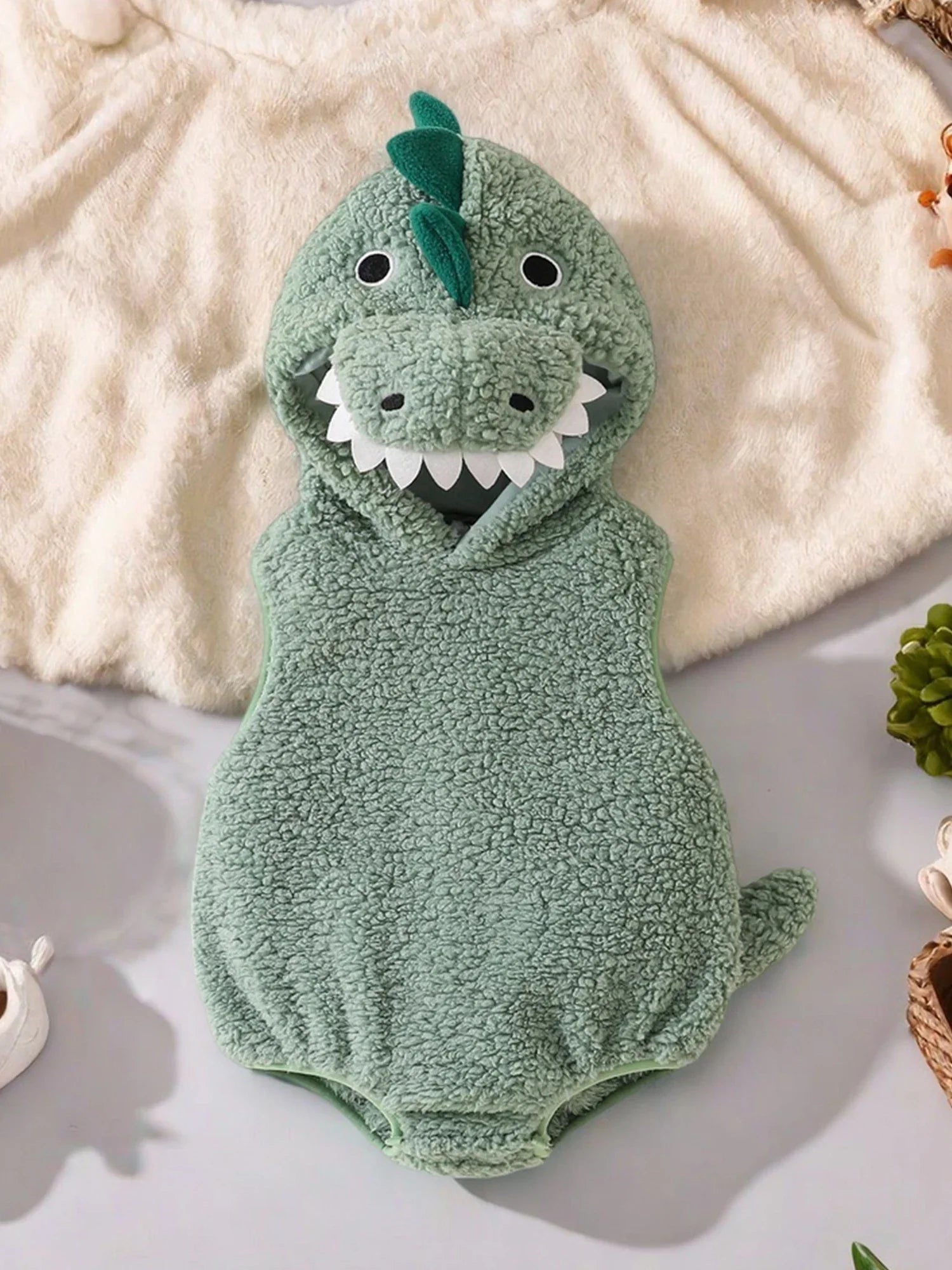 Baby Dinosaur Halloween Romper Plush Hooded Sleeveless - Tophatter Daily Deals