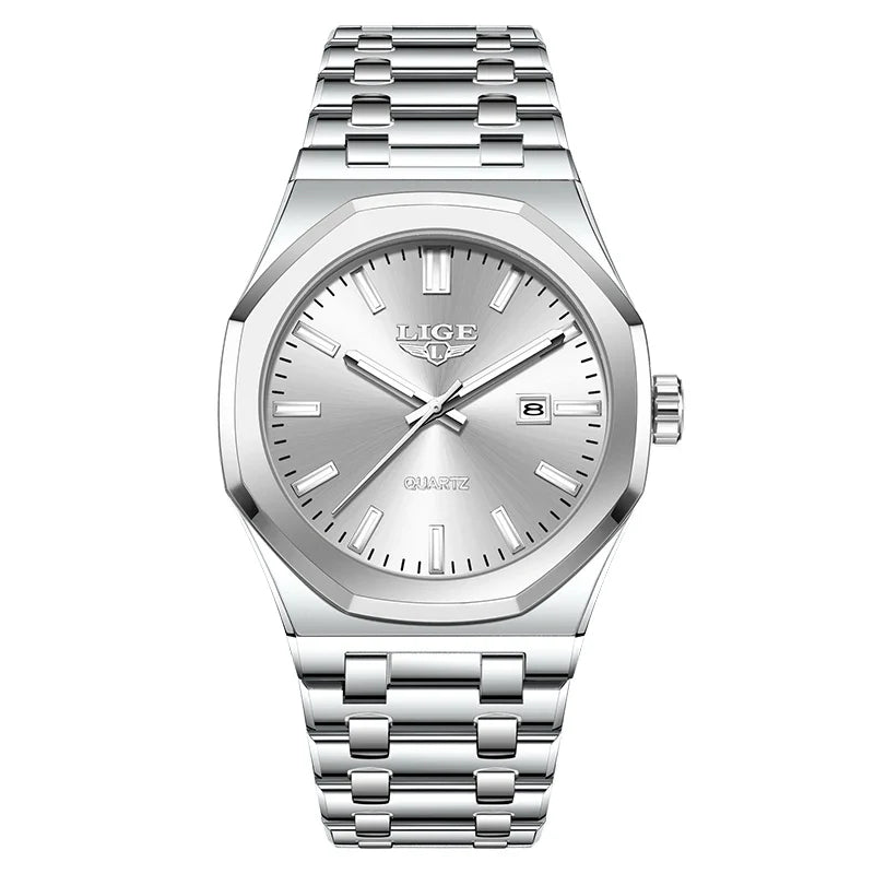 Quartz Watch Stainless Steel Waterproof Luminous Wristwatch Silver white - Tophatter Daily Deals