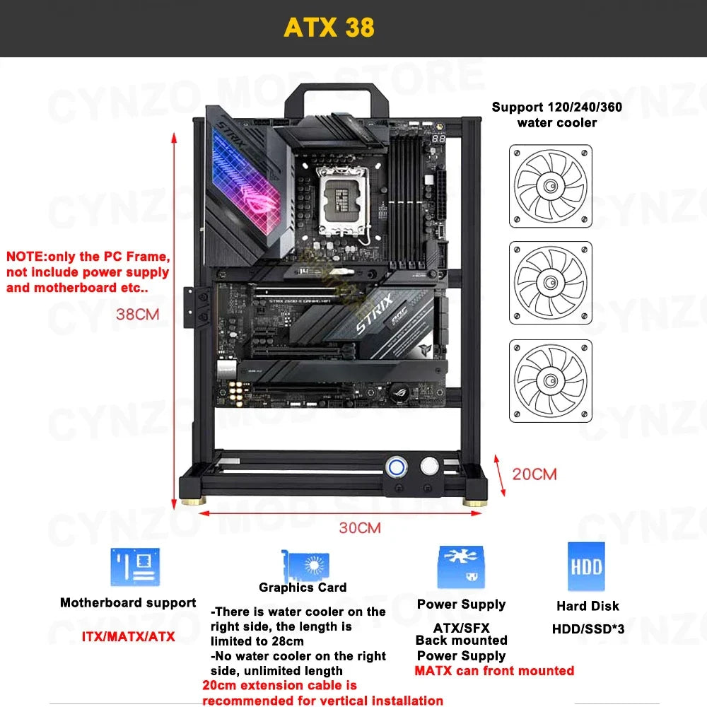 Open Frame Aluminum PC Case Rack EATX Water Cooling ATX 38 - Tophatter Daily Deals