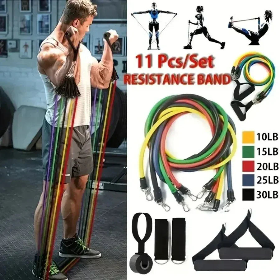 Resistance Bands Set 11Pc Portable Full Body Kit Workout - Tophatter Daily Deals