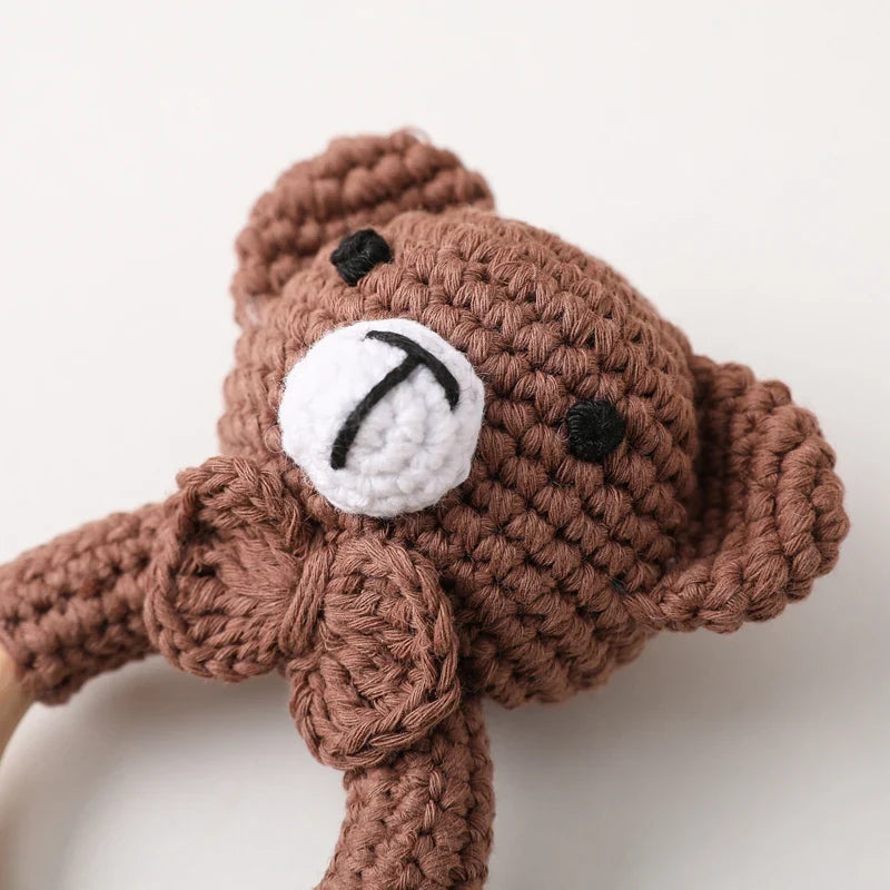 Crochet Bear Teether Rattle Ring Newborn Sensory Toys - Tophatter Daily Deals