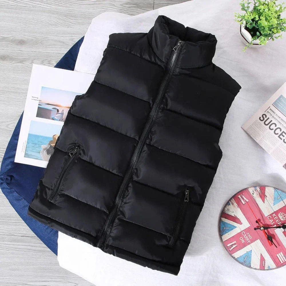 Warm Slim Men’s Puffer Vest - Stand Collar, Polyester, Casual Black - Tophatter Daily Deals