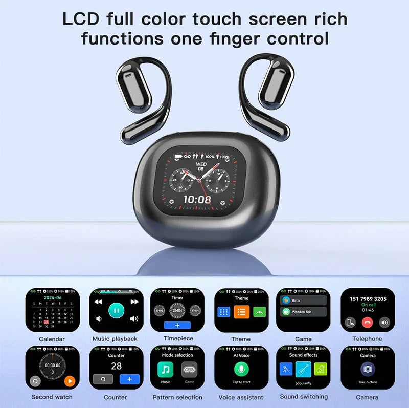 AI Translation Open Ear Earbuds With LCD Touch Screen - Tophatter Daily Deals