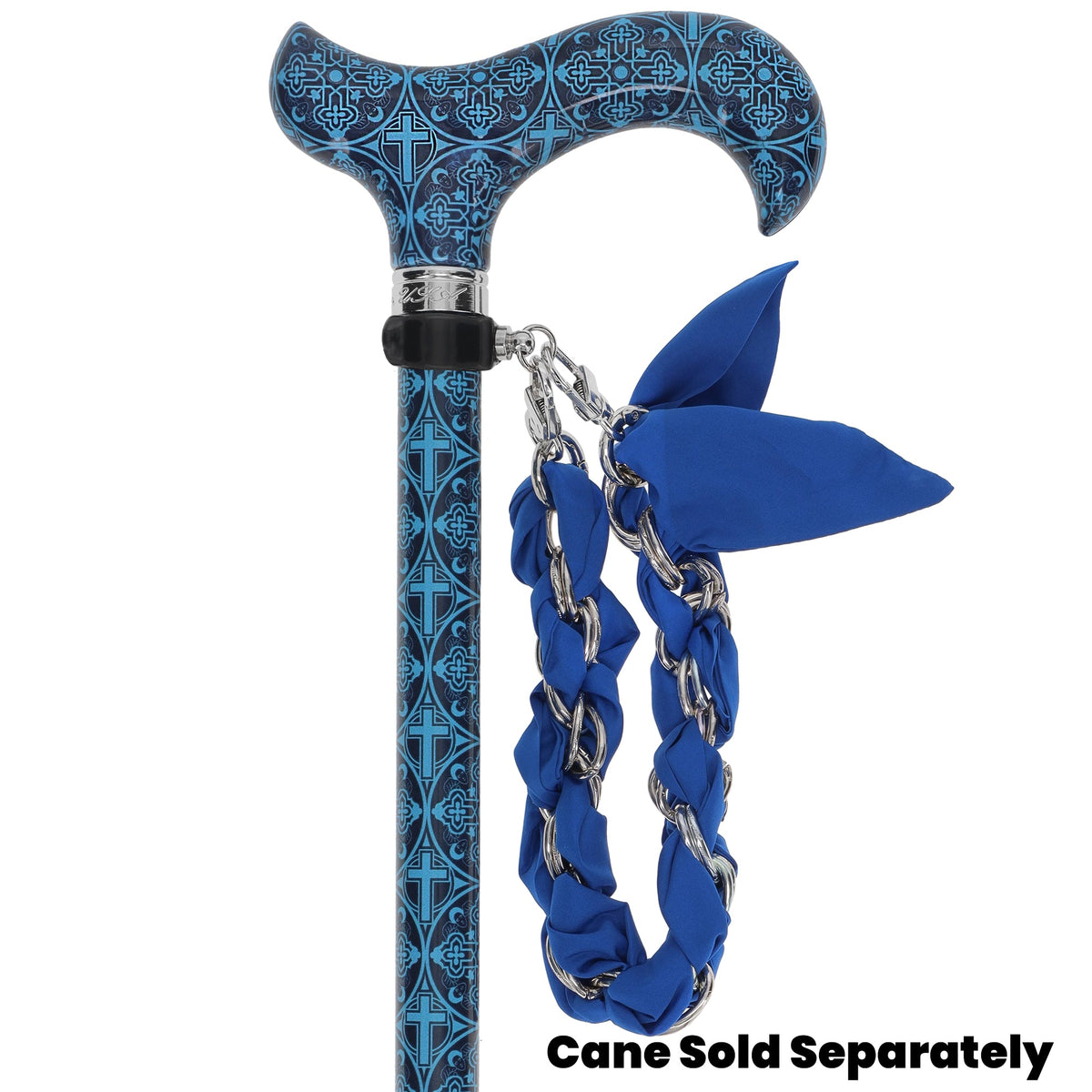 Silver Chain Wrist Strap - Luxury Blue Silk Satin Scarf for 16mm-18mm canes Upsell - Tophatter Daily Deals