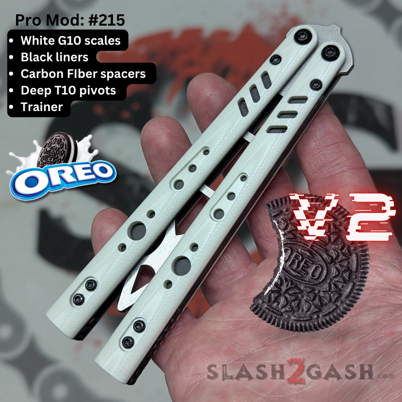 S2G FrankenREP V2 Balisong clone TITANIUM Butterfly Knife - V2 (G10) Pro Mod 215 - OREO w CF channel (you choose blade shape) Knife-Balisong - Tophatter Daily Deals