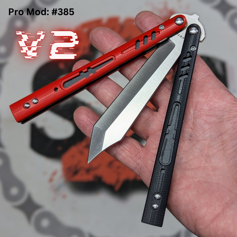 S2G FrankenREP V2 Balisong clone TITANIUM Butterfly Knife - V2 (G10) Stitched 385 (BK+RD) S2G scales + weights, VG10 (you choose blade shape) Knife-Balisong - Tophatter Daily Deals