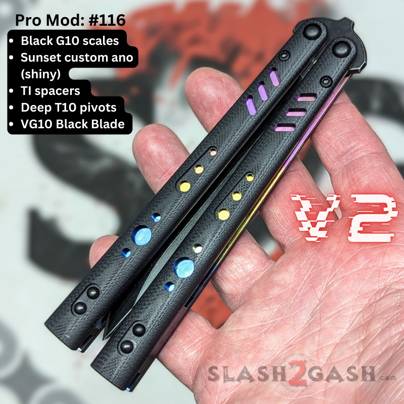 S2G FrankenREP V2 Balisong clone TITANIUM Butterfly Knife - V2 (G10) Pro Mod 116 - Black w Sunset (you choose blade shape) Knife-Balisong - Tophatter Daily Deals