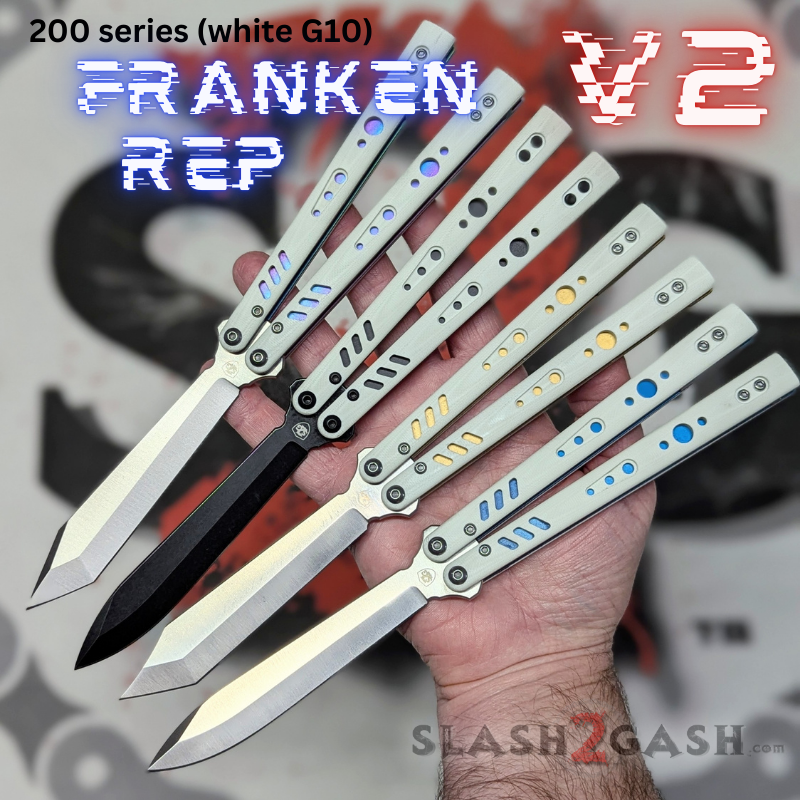 S2G FrankenREP V2 Balisong clone TITANIUM Butterfly Knife - V2 (G10) White 200 series (you choose blade shape colors) Knife-Balisong - Tophatter Daily Deals