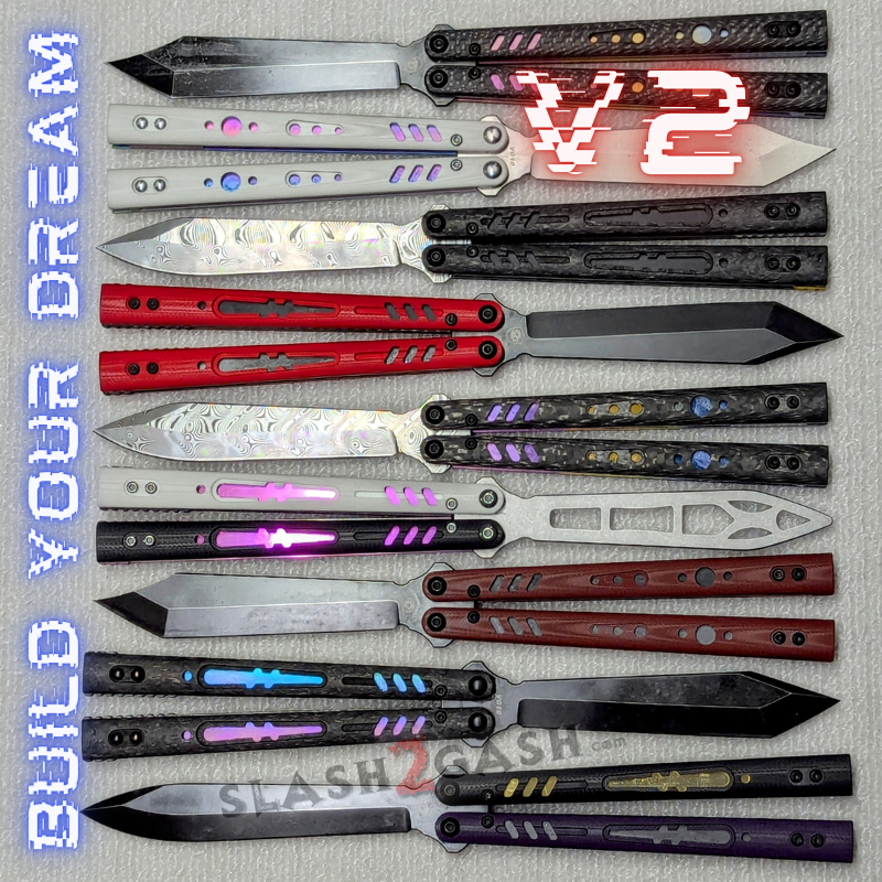 S2G FrankenREP Balisong clone TITANIUM Butterfly Knife - V2 (Carbon Fiber) G10 scales w DAMASCUS blade (you choose scales liner hardware colors) Knife-Balisong - Tophatter Daily Deals