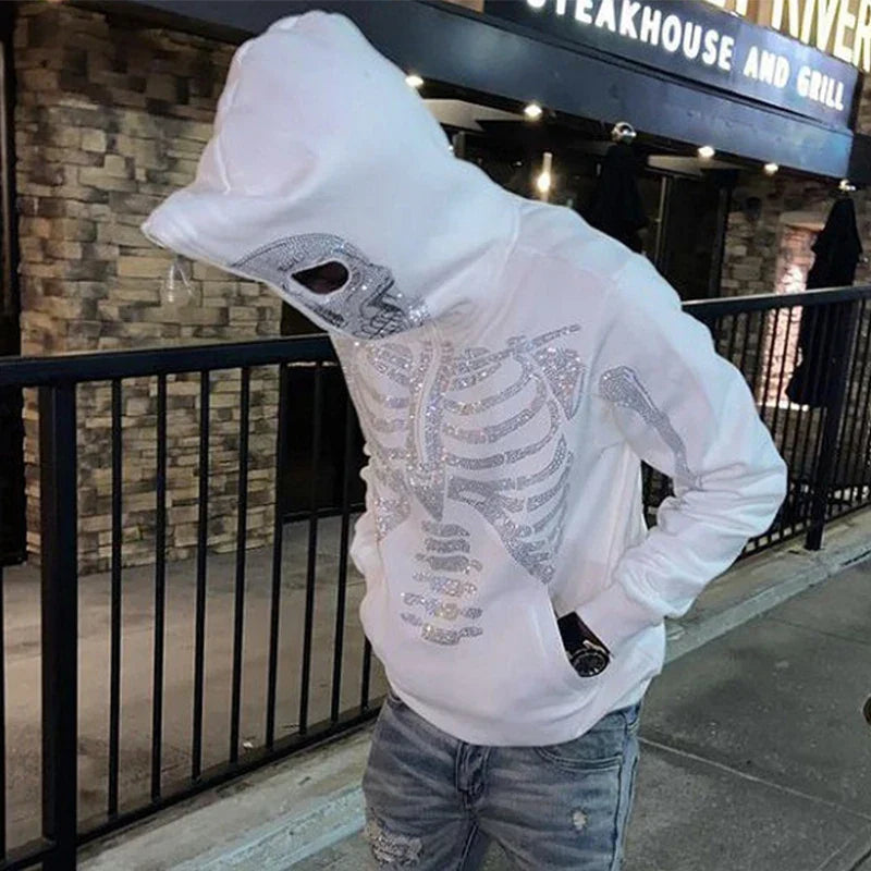 Oversized Men’s Zip Hoodie - Rhinestone Skeleton, Cotton - Tophatter Daily Deals