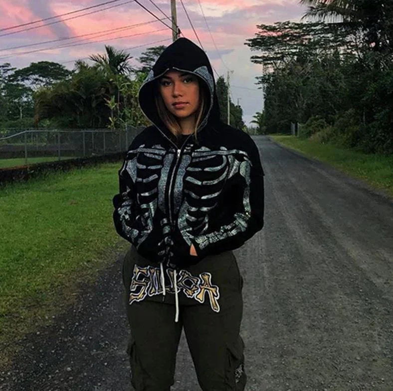 Oversized Men’s Zip Hoodie - Rhinestone Skeleton, Cotton - Tophatter Daily Deals