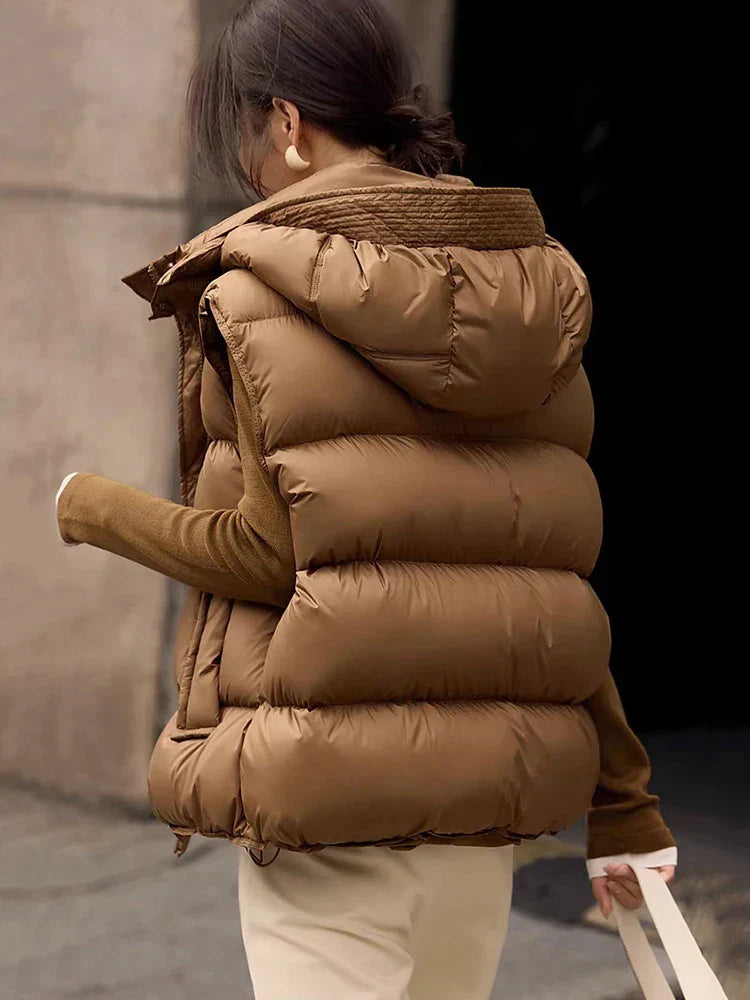 Insulating Women’s Hooded Puff Vest - Hip-Length, Down - Tophatter Daily Deals