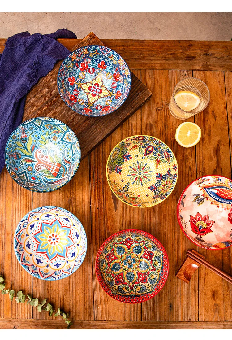 Bohemian Ceramic Rice Bowl Retro Noodle Bowl Kitchen Gift - Tophatter Daily Deals