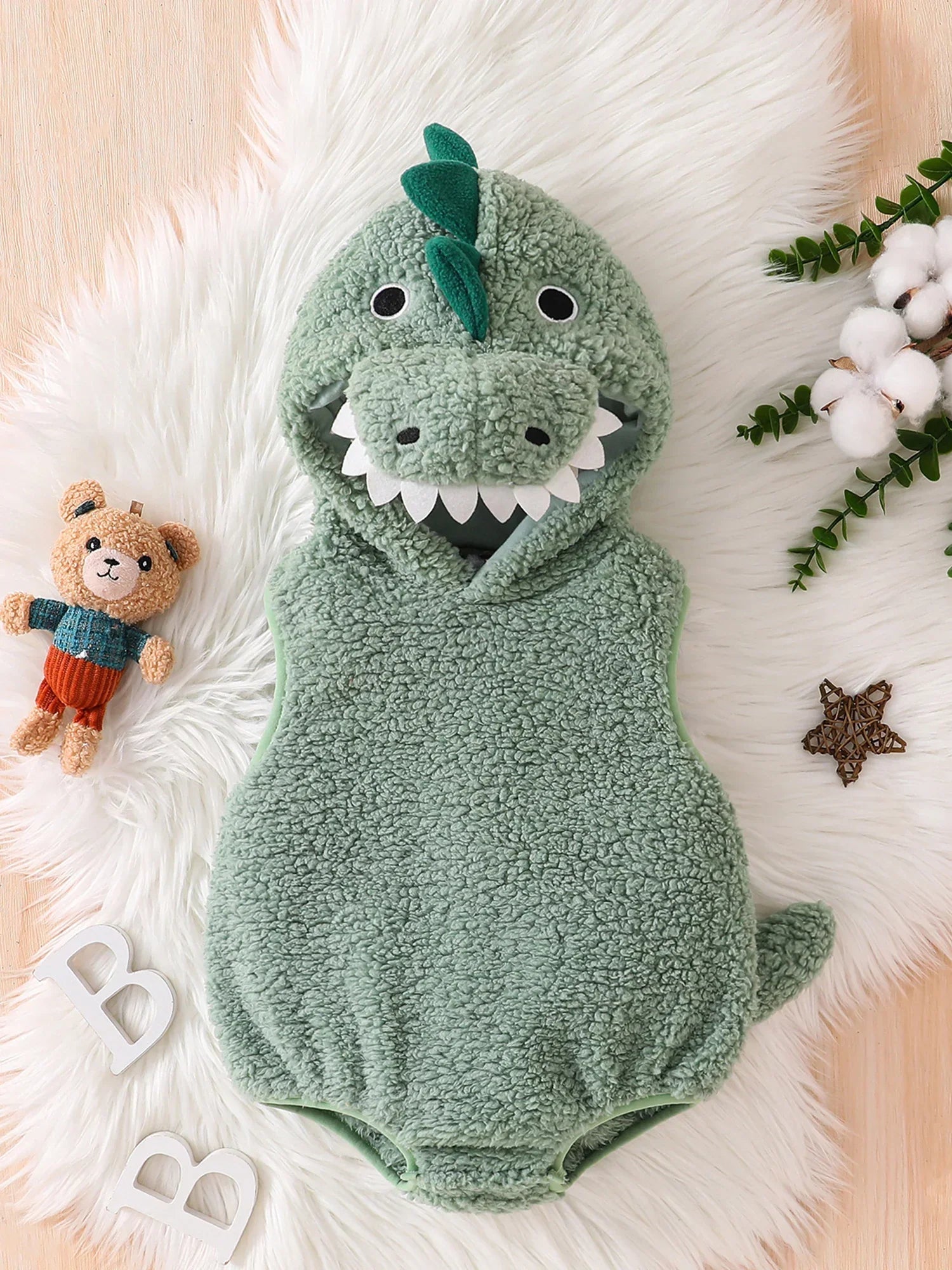 Baby Dinosaur Halloween Romper Plush Hooded Sleeveless - Tophatter Daily Deals