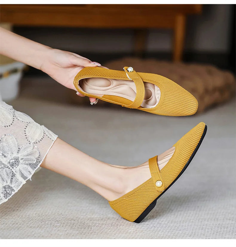 Stretchy Women Mary Jane Flats - Ribbed Knit For Spring - Tophatter Daily Deals