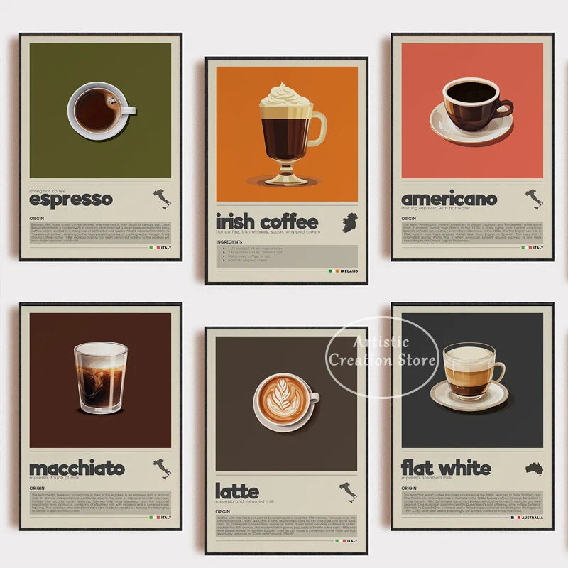 Coffee Wall Art Six Panel Minimalist Kitchen Cafe Decor - Tophatter Daily Deals