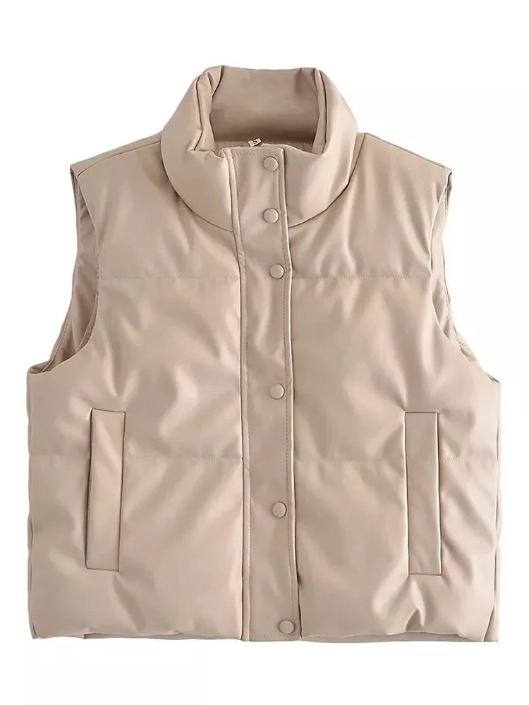 Warm Women’s PU Leather Vest - Padded Short, For Winter - Tophatter Daily Deals