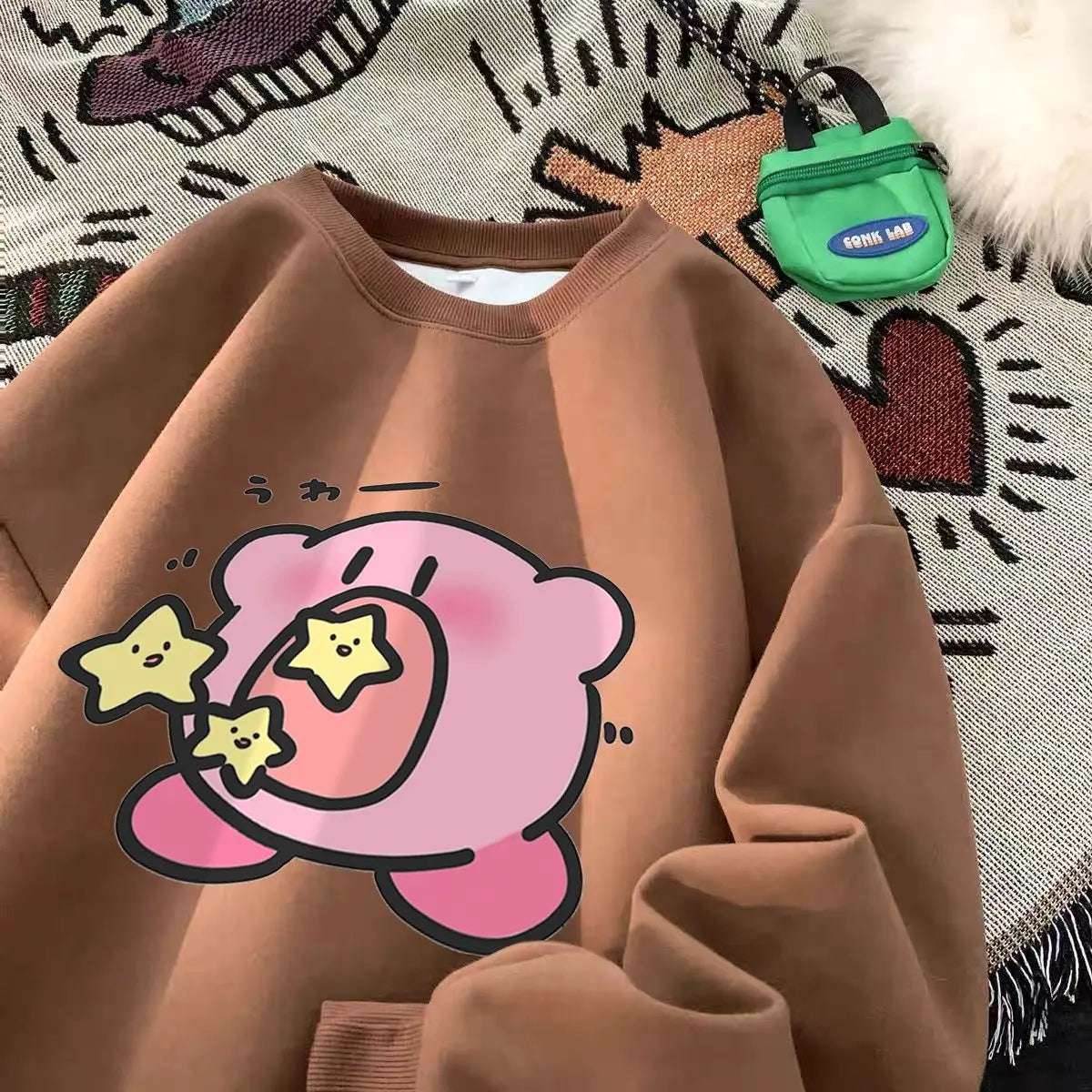 Kirby Super Star Pure Cotton Sweater Plush Thickened Oversize Loose Round Neck Brown Anime - Tophatter Daily Deals