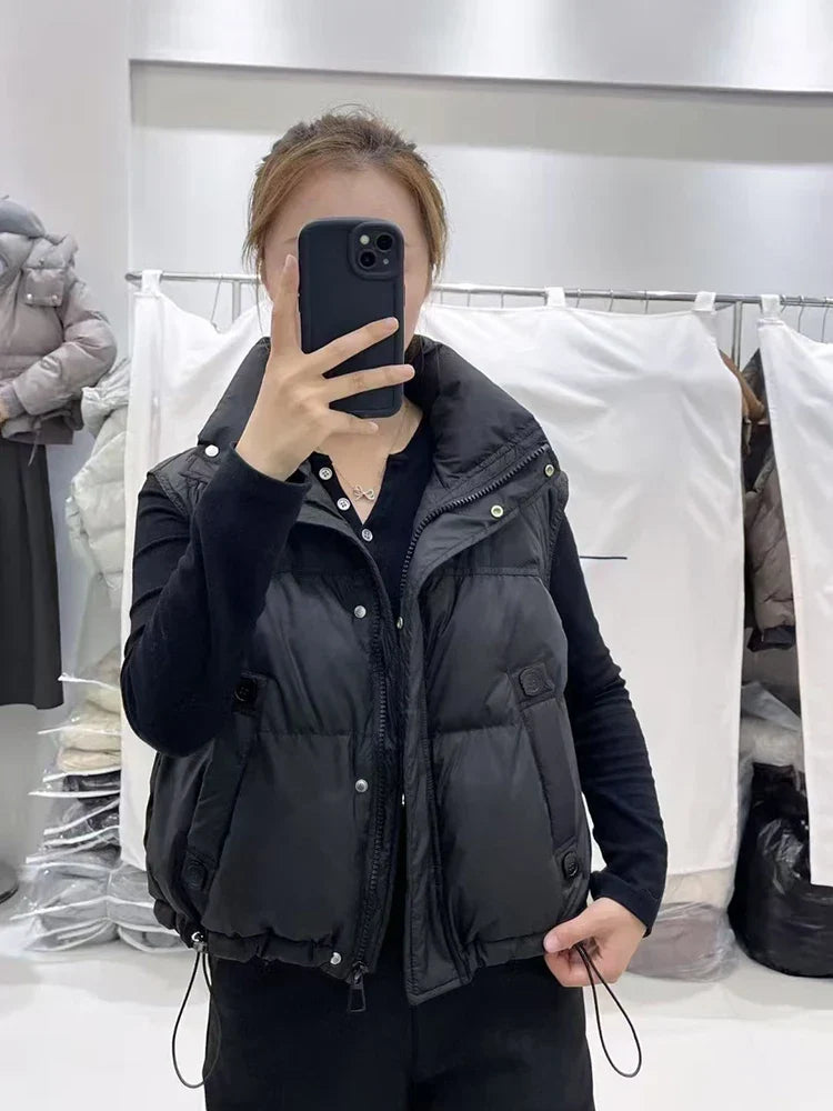 Warm Women’s Down Vest - Stand Collar, Duck Down, Winter - Tophatter Daily Deals
