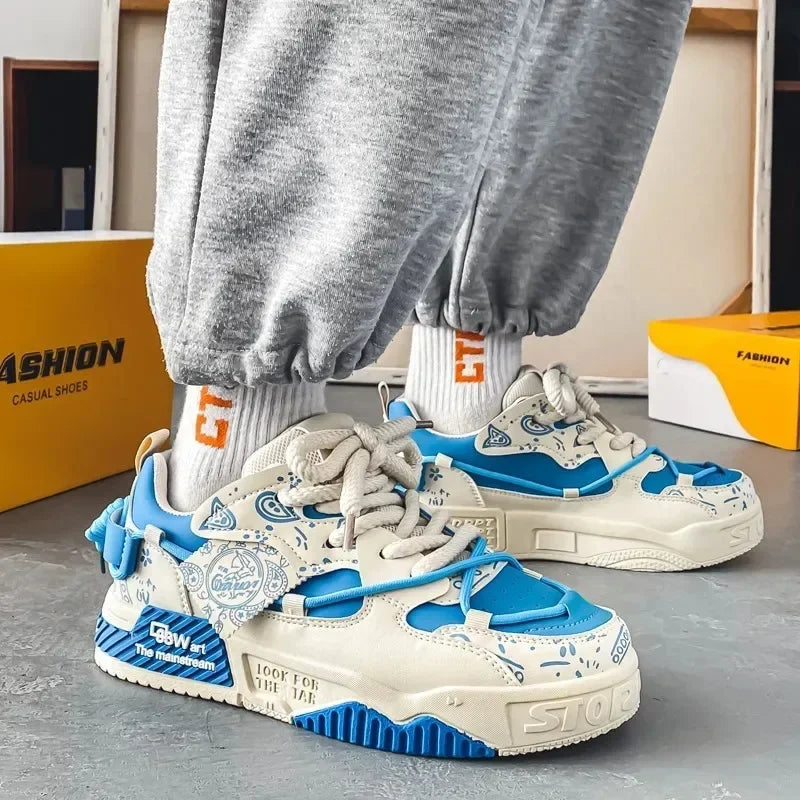 Men's Graffiti Patchwork Skateboard Sneakers (Blue) Apparel & Accessories > Shoes > Sneakers - Tophatter Daily Deals