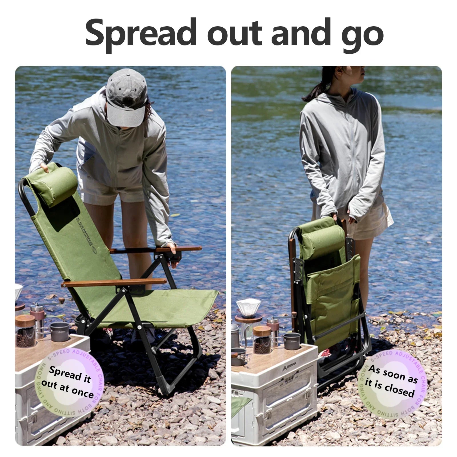 Camping Folding Chair with Detachable Pillow Green Camp Furniture - Tophatter Daily Deals