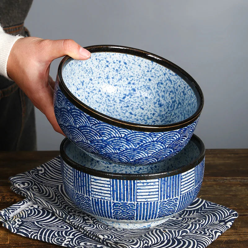 Qinghai Wave Noodle Bowl Hand Painted Vintage Ceramic Bowl - Tophatter Daily Deals