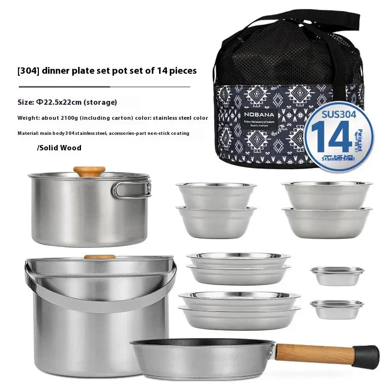 14-Piece Camping Cookware Set Silver Camp Cooking - Tophatter Daily Deals