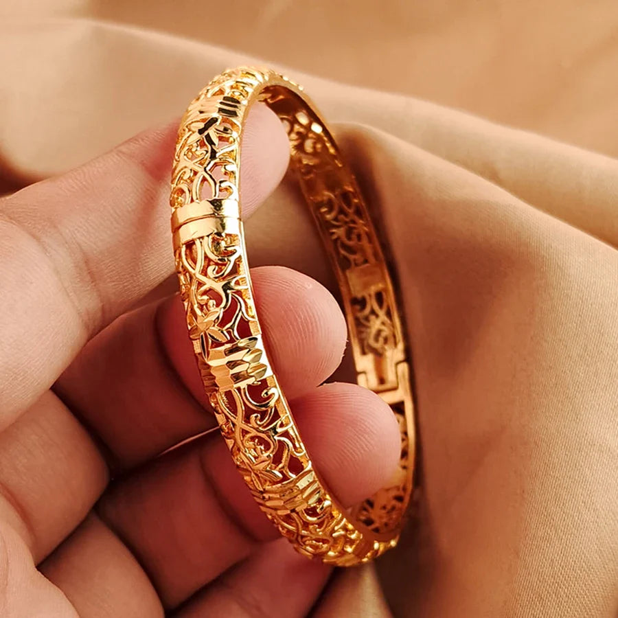 Gold Color Bangle Openwork Wedding Bracelet Dubai Style - Tophatter Daily Deals
