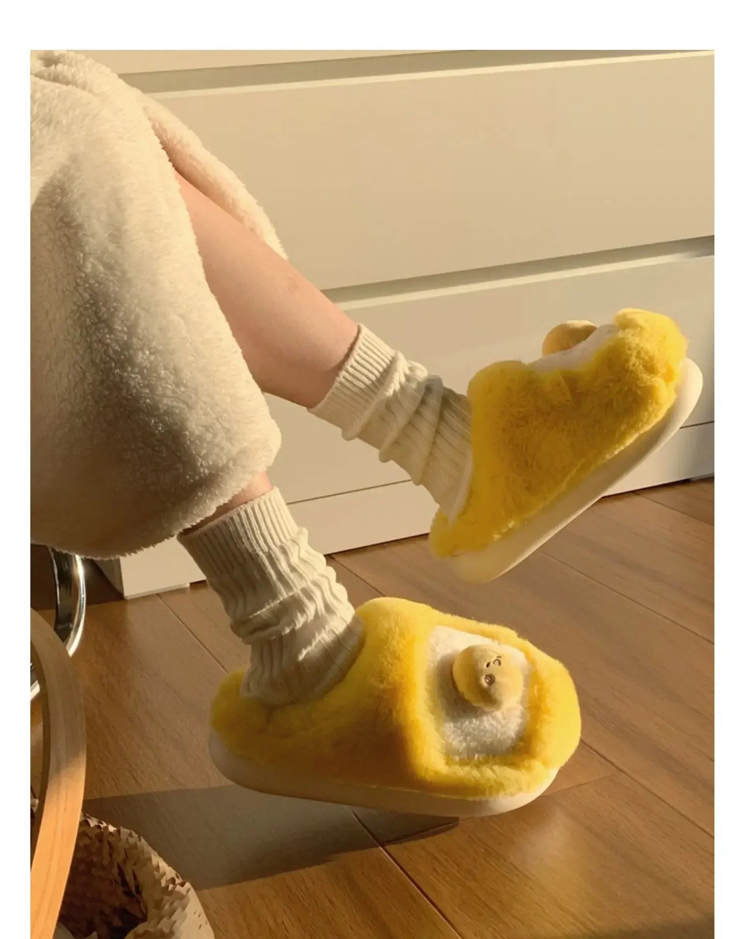 Sanrio Gudetama Cute Soft Fluffy Home Slippers Warm Plush Shoes Food - Tophatter Daily Deals
