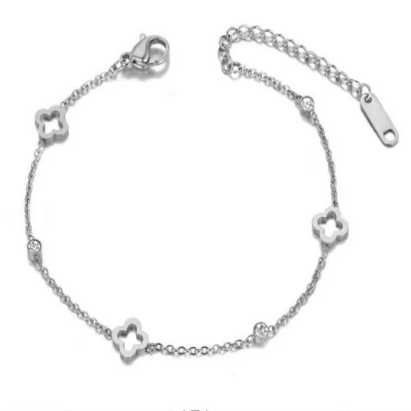 Clover Flower Stainless Steel Bracelet Set Gold Gift S3-1pc-silvery - Tophatter Daily Deals