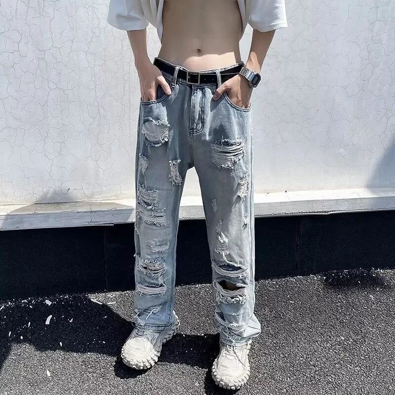 Oversized Relaxed Mens Jeans - Ripped Straight Leg Denim - Tophatter Daily Deals