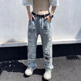 Oversized Relaxed Mens Jeans - Ripped Straight Leg Denim - Tophatter Daily Deals
