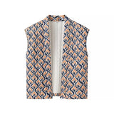Insulating Women’s Quilted Vest - Loose Open Stitch, Cotton Navy Blue - Tophatter Daily Deals