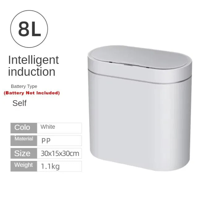 Sensor Trash Can Touchless 8L Kitchen Bathroom Bin Compact Battery White 8L - Tophatter Daily Deals