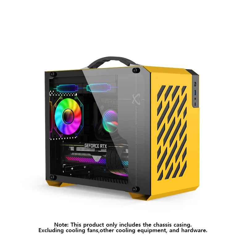 Mini ITX Case Glass Side 240mm Watercooling Portable X200 Yellow - Tophatter Daily Deals