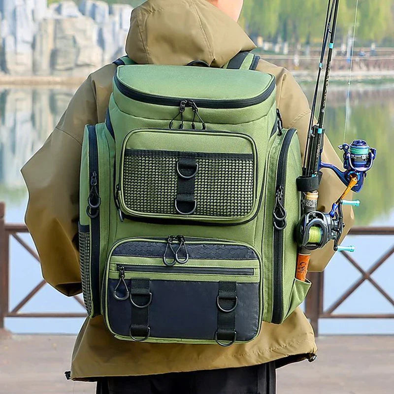 Tackle Backpack with Rod Holders Camping Green Backpacks - Tophatter Daily Deals