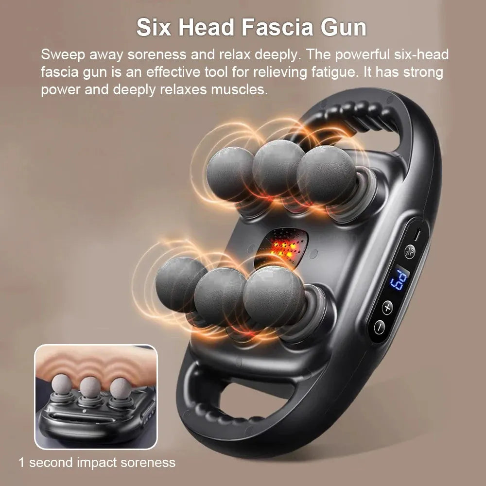 Fascia Gun Muscle Massager Gun High Frequency Back Waist Massage Machine Six-head Body Shoulder Professional Fascia Massage Gun - Tophatter Daily Deals