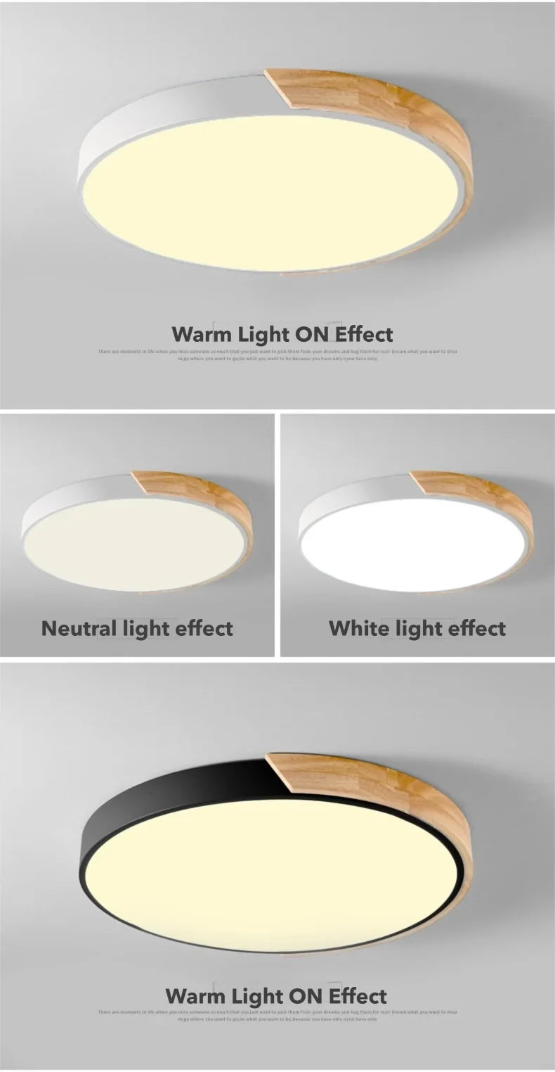 Japandi Led Ceiling Light Nordic Wood Modern Soft Glow Diffuser - Tophatter Daily Deals