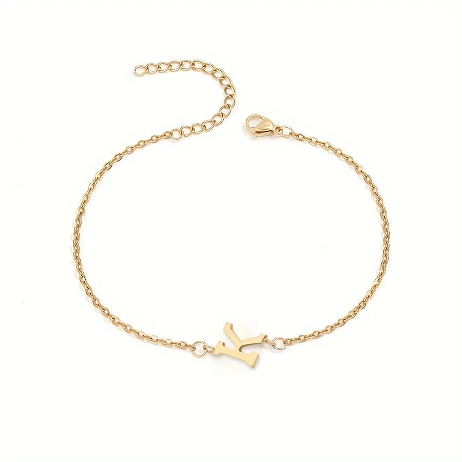 Initial Letter Bead Bracelet Thin Chain Minimalist Elegant K - Tophatter Daily Deals