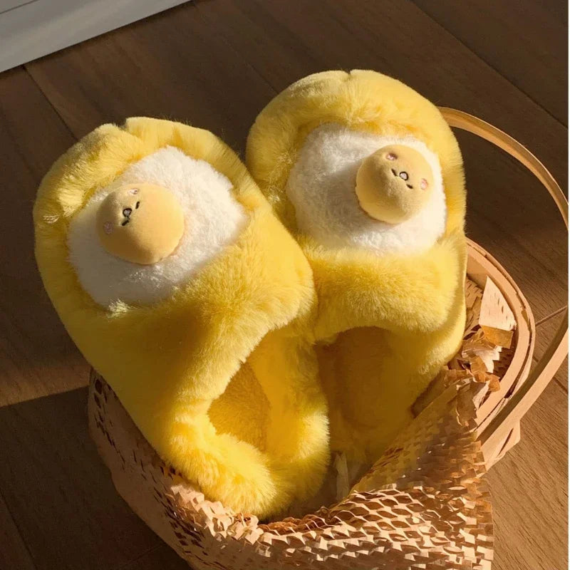 Sanrio Gudetama Cute Soft Fluffy Home Slippers Warm Plush Shoes Food - Tophatter Daily Deals