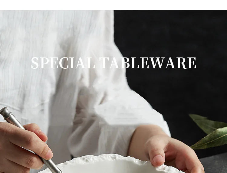 White Porcelain Rock Edge Soup Bowl Modern Tableware - Tophatter Daily Deals