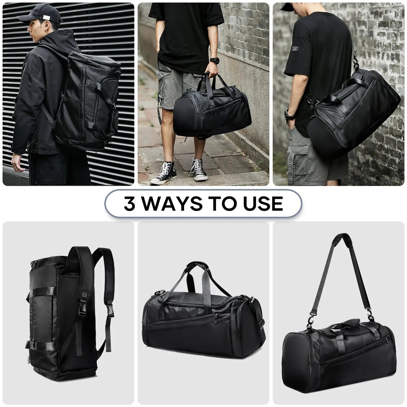 40L Foldable Sports Gym Travel Duffel Bag Black Duffel Bags - Tophatter Daily Deals