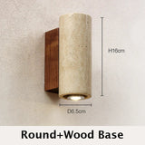 Japandi Yellow Marble LED Wall Sconce Wabi Sabi Bedside Light Round X Walnut Base - Tophatter Daily Deals