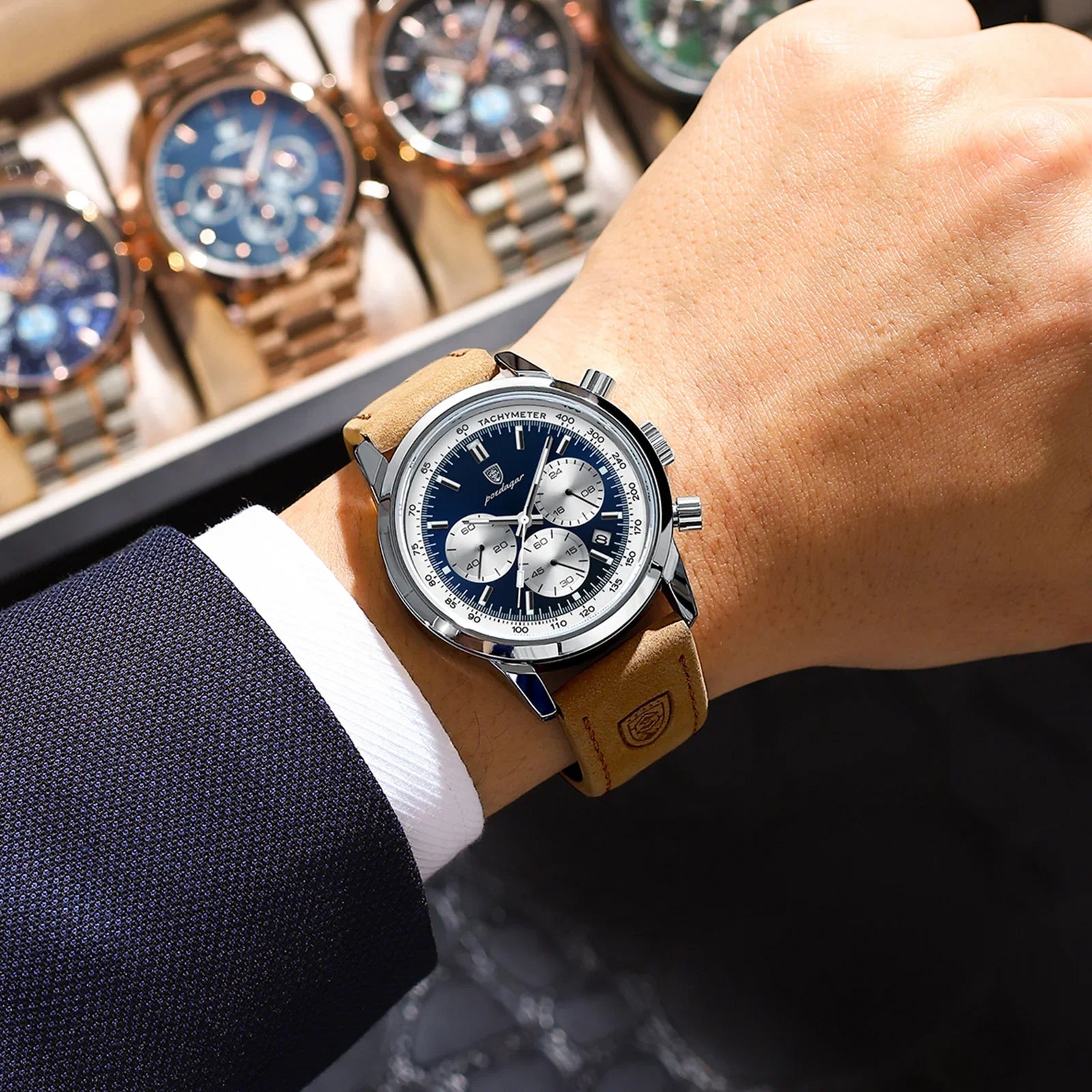 Quartz Watch Leather Chronograph Military Style 2025 - Tophatter Daily Deals
