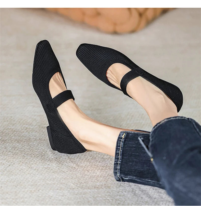 Stretchy Women Mary Jane Flats - Ribbed Knit For Spring - Tophatter Daily Deals
